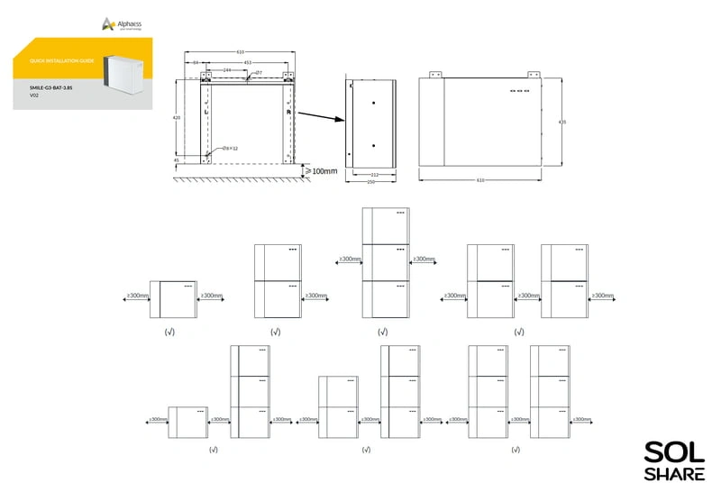 19 kWh AlphaESS thuisbatterij 10 kW omvormer 3-fase 5 batterijen 3.8 kWh-1